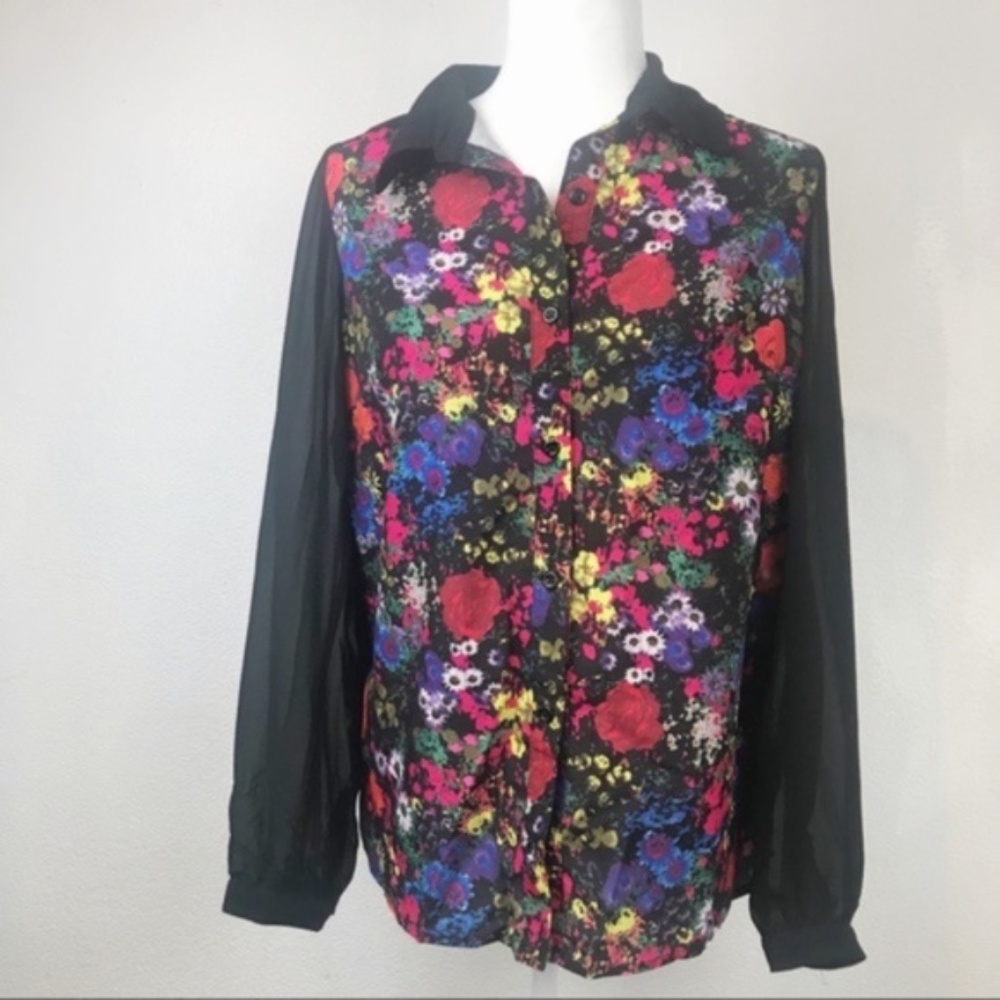 Colorful floral button down shirt- size S